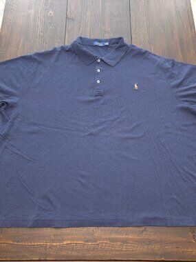 Polo Ralph Lauren Mens 4XB Soft Interlock Polo Shirt Navy Blue Flesh Pony